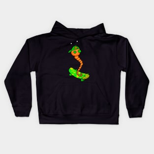 cute worm on skateboard Kids Hoodie